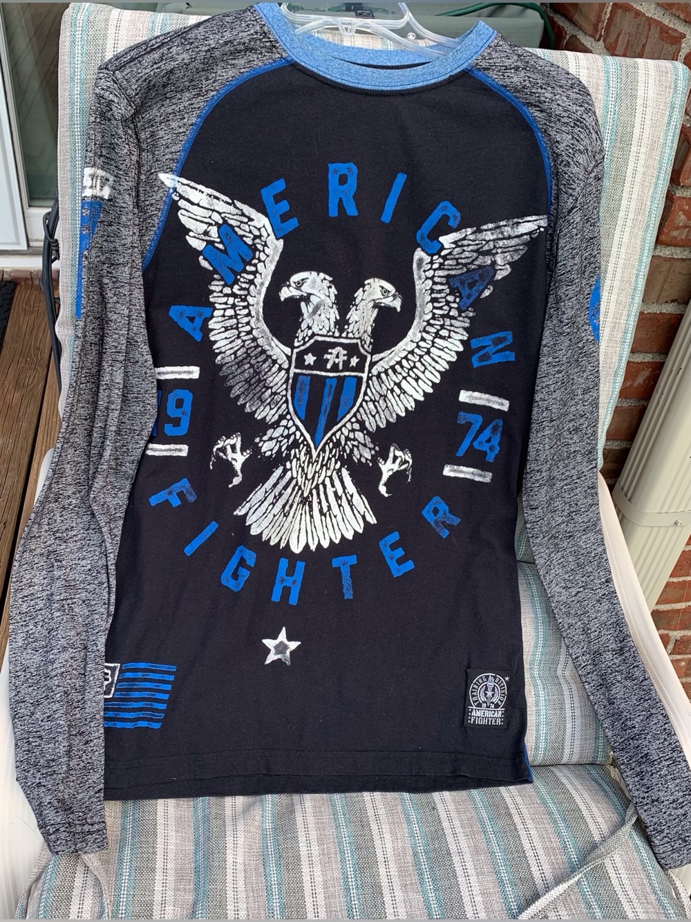 Men's Long Sleeve  American Fighter Graphic Shirt - Black & Blue